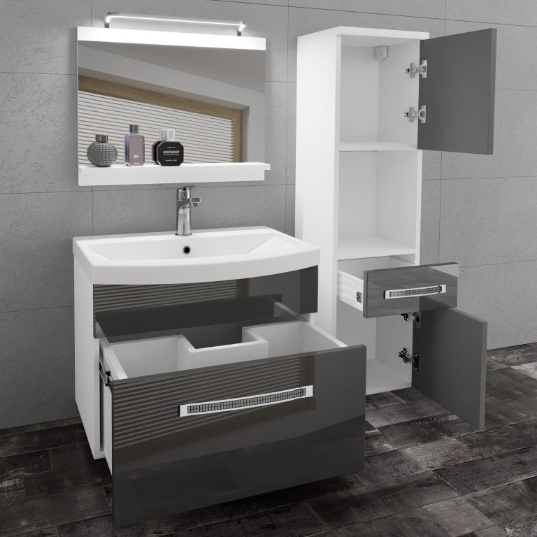Kúpeľňový nábytok Belini Premium Full Version šedý lesk + umývadlo + zrkadlo + LED osvetlenie Glamour 45 Výrobca GLA P 3/0/W/S/0/MB/PP