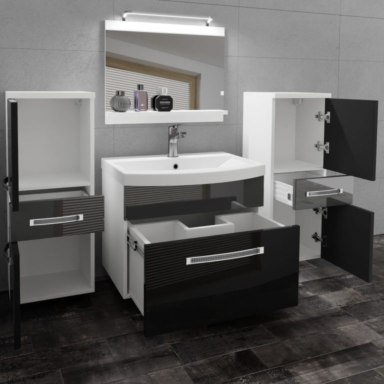 Kúpeľňový nábytok Belini Premium Full Version čierny lesk / šedý lesk + umývadlo + zrkadlo + LED osvetlenie Glamour 68 Výrobca