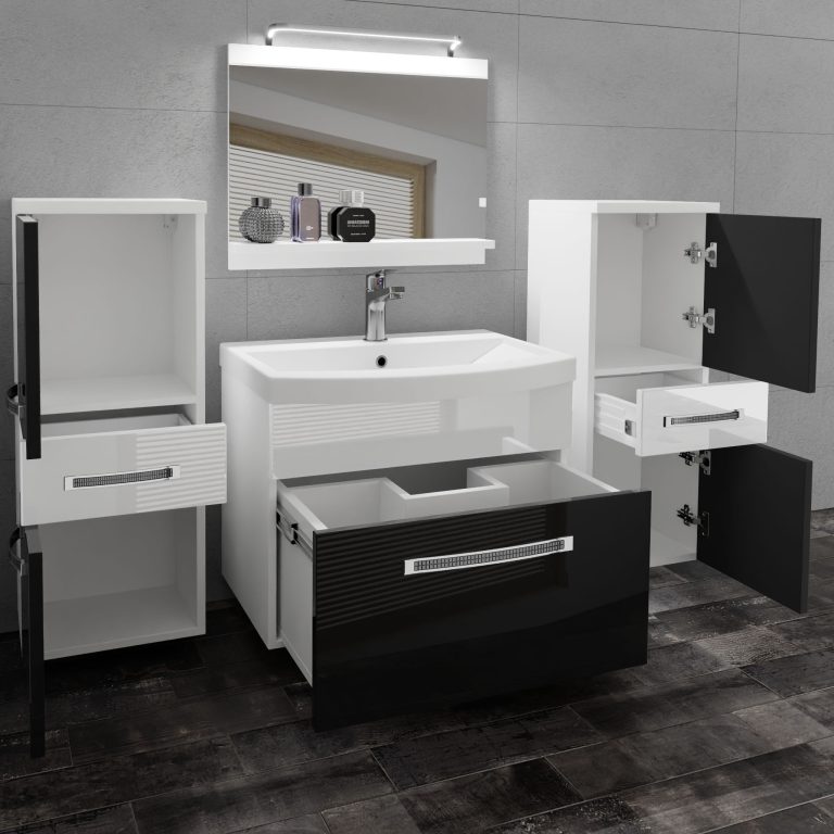 Kúpeľňový nábytok Belini Premium Full Version čierny lesk / biely lesk + umývadlo + zrkadlo + LED osvetlenie Glamour 67 Výrobca