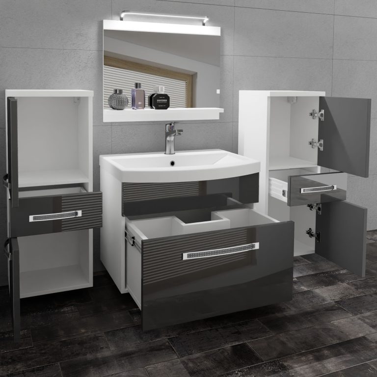 Kúpeľňový nábytok Belini Premium Full Version šedý lesk + umývadlo + zrkadlo + LED osvetlenie Glamour 64 Výrobca