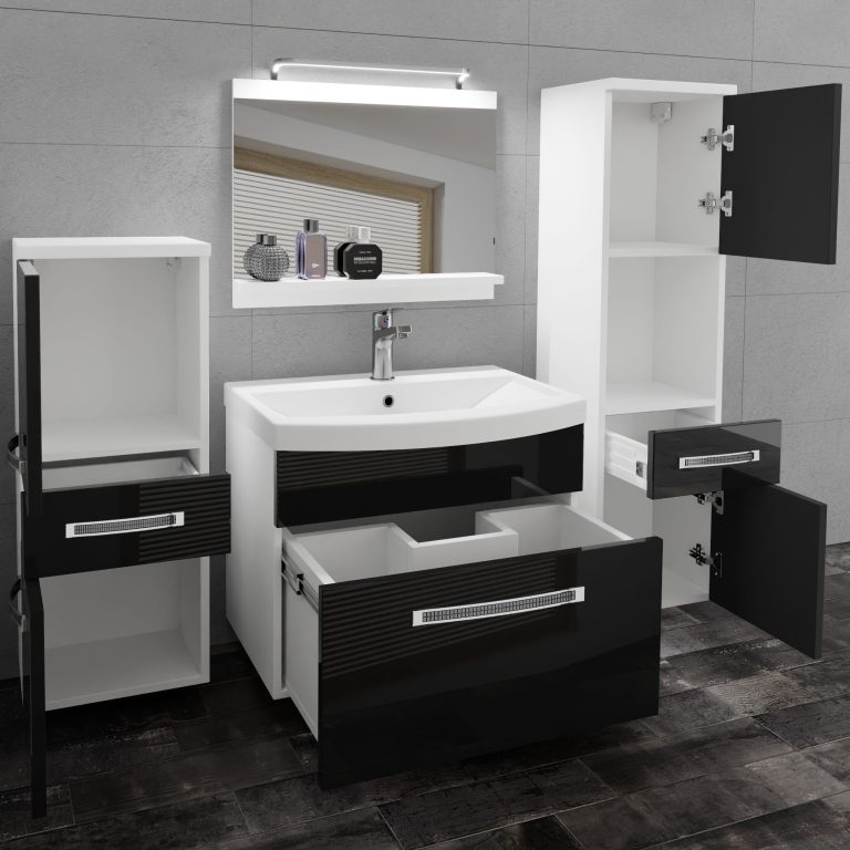 Kúpeľňový nábytok Belini Premium Full Version čierny lesk + umývadlo + zrkadlo + LED osvetlenie Glamour 82 Výrobca