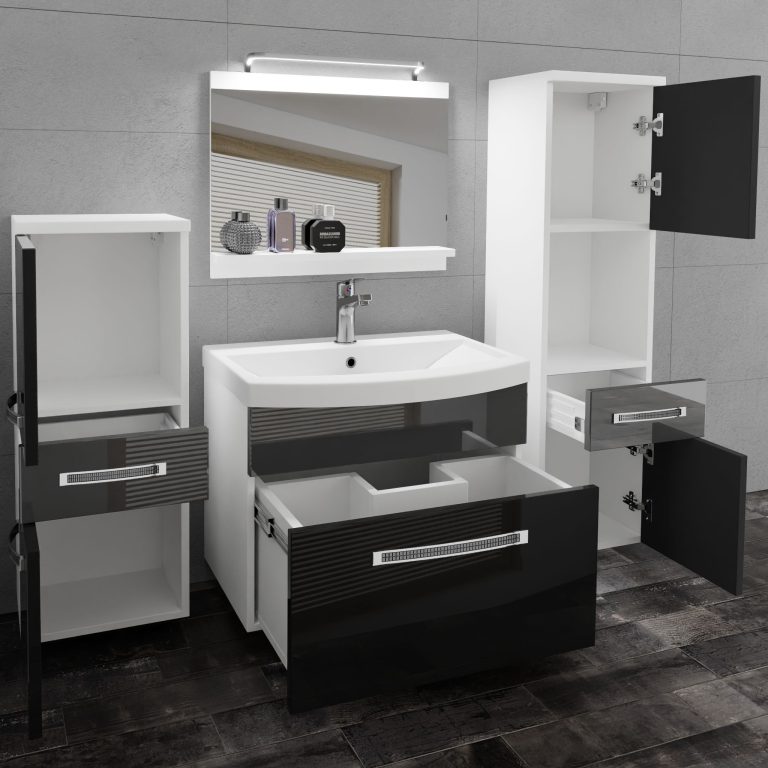 Kúpeľňový nábytok Belini Premium Full Version čierny lesk / šedý lesk + umývadlo + zrkadlo + LED osvetlenie Glamour 87 Výrobca