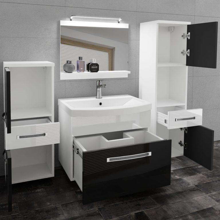 Kúpeľňový nábytok Belini Premium Full Version čierny lesk / biely lesk + umývadlo + zrkadlo + LED osvetlenie Glamour 86 Výrobca