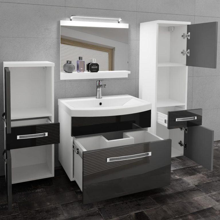 Kúpeľňový nábytok Belini Premium Full Version šedý lesk / čierny lesk + umývadlo + zrkadlo + LED osvetlenie Glamour 88 Výrobca