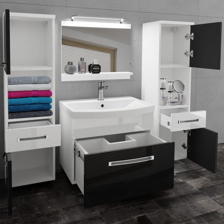 Kúpeľňový nábytok Belini Premium Full Version čierny lesk / biely lesk + umývadlo + zrkadlo + LED osvetlenie Glamour 105 Výrobca