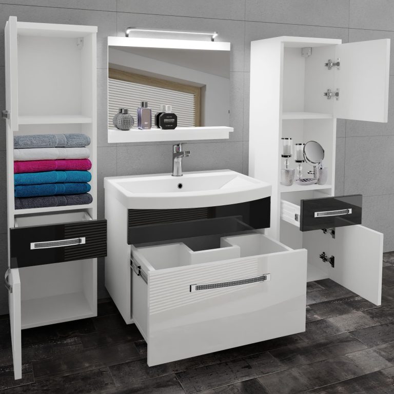 Kúpeľňový nábytok Belini Premium Full Version biely lesk / čierny lesk + umývadlo + zrkadlo + LED osvetlenie Glamour 103 Výrobca