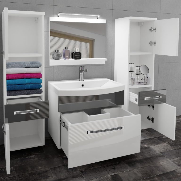 Kúpeľňový nábytok Belini Premium Full Version biely lesk / šedý lesk + umývadlo + zrkadlo + LED osvetlenie Glamour 104 Výrobca