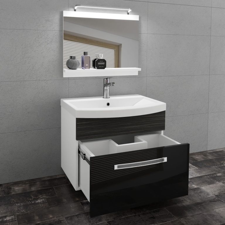 Kúpeľňový nábytok Belini Premium Full Version čierny lesk / eben kráľovský  + umývadlo + zrkadlo + LED osvetlenie Glamour 18 Výrobca GLA PM 1/0/W/BHK/0/MB/PP