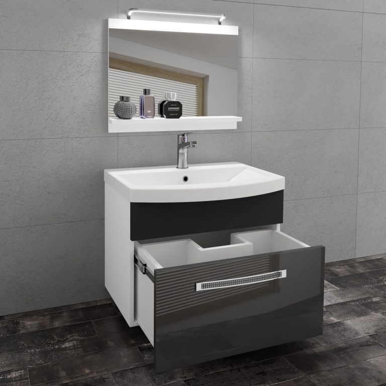 Kúpeľňový nábytok Belini Premium Full Version šedý lesk / čierny  mat + umývadlo + zrkadlo + LED osvetlenie Glamour 13 Výrobca GLA PM 1/0/W/SB/0/MB/PP