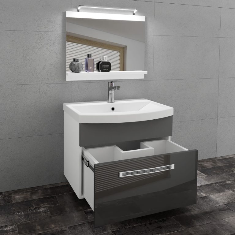 Kúpeľňový nábytok Belini Premium Full Version šedý lesk / šedý mat  + umývadlo + zrkadlo + LED osvetlenie Glamour 15 Výrobca GLA PM 1/0/W/SSR/0/MB/PP