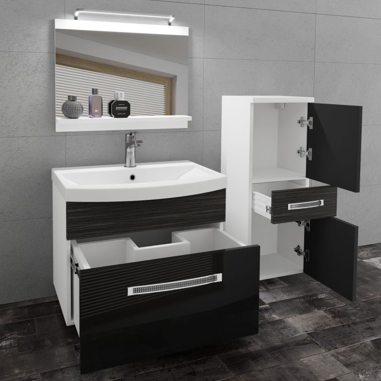 Kúpeľňový nábytok Belini Premium Full Version čierny lesk / eben kráľovský   + umývadlo + zrkadlo + LED osvetlenie Glamour 37 Výrobca 37 GLA PM 2/0/W/BHK/0/MB/PP