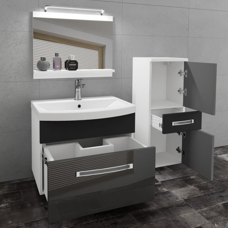 Kúpeľňový nábytok Belini Premium Full Version šedý lesk / čierny  mat  + umývadlo + zrkadlo + LED osvetlenie Glamour 32 Výrobca GLA PM 2/0/W/SB/0/MB/PP