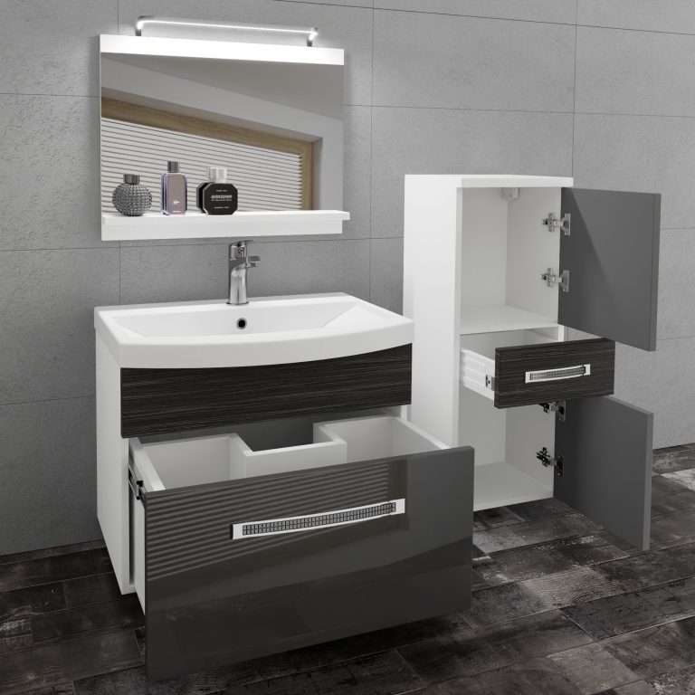 Kúpeľňový nábytok Belini Premium Full Version šedý lesk / eben kráľovský + umývadlo + zrkadlo + LED osvetlenie Glamour 33 Výrobca GLA PM 2/0/W/SHK/0/MB/PP