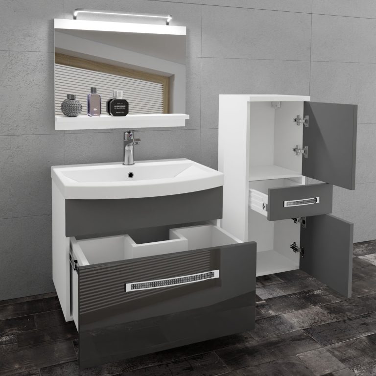 Kúpeľňový nábytok Belini Premium Full Version šedý lesk / šedý mat + umývadlo + zrkadlo + LED osvetlenie Glamour 34 Výrobca GLA PM 2/0/W/SSR/0/MB/PP