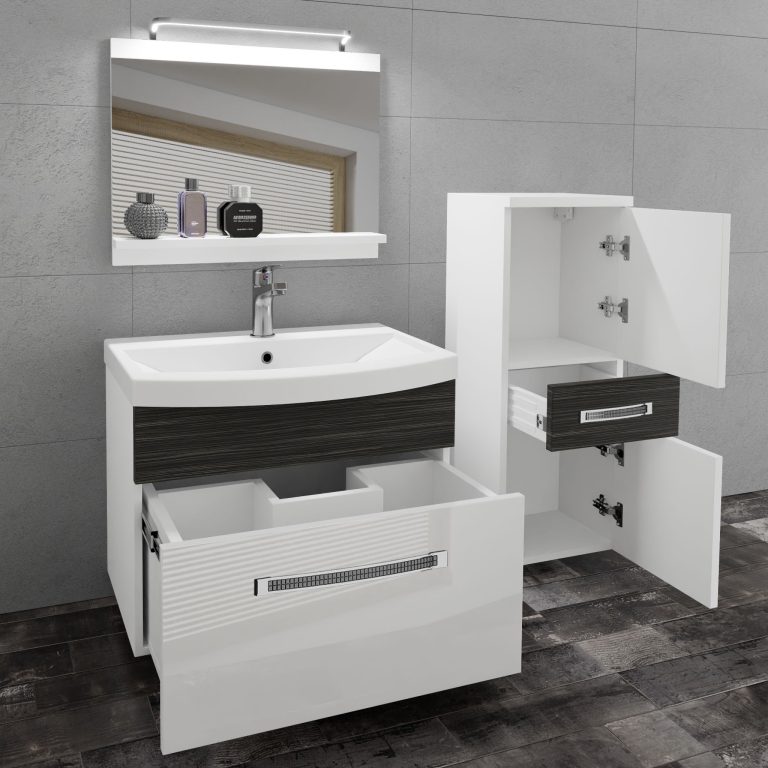 Kúpeľňový nábytok Belini Premium Full Version biely lesk / eben kráľovský  + umývadlo + zrkadlo + LED osvetlenie Glamour 35 Výrobca GLA PM 2/0/W/WHK/0/MB/PP