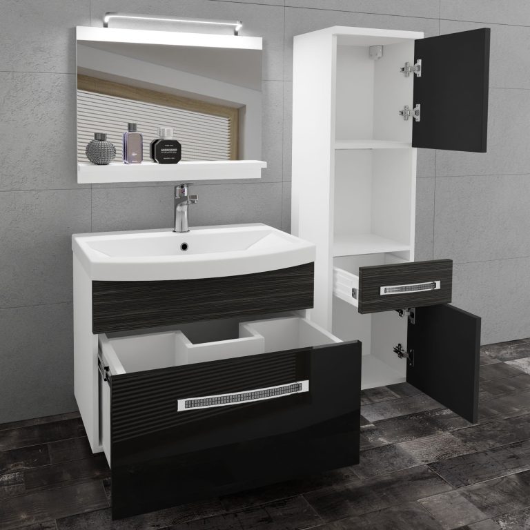 Kúpeľňový nábytok Belini Premium Full Version čierny lesk / eben kráľovský   + umývadlo + zrkadlo + LED osvetlenie Glamour 56 Výrobca GLA PM 3/0/W/BHK/0/MB/PP
