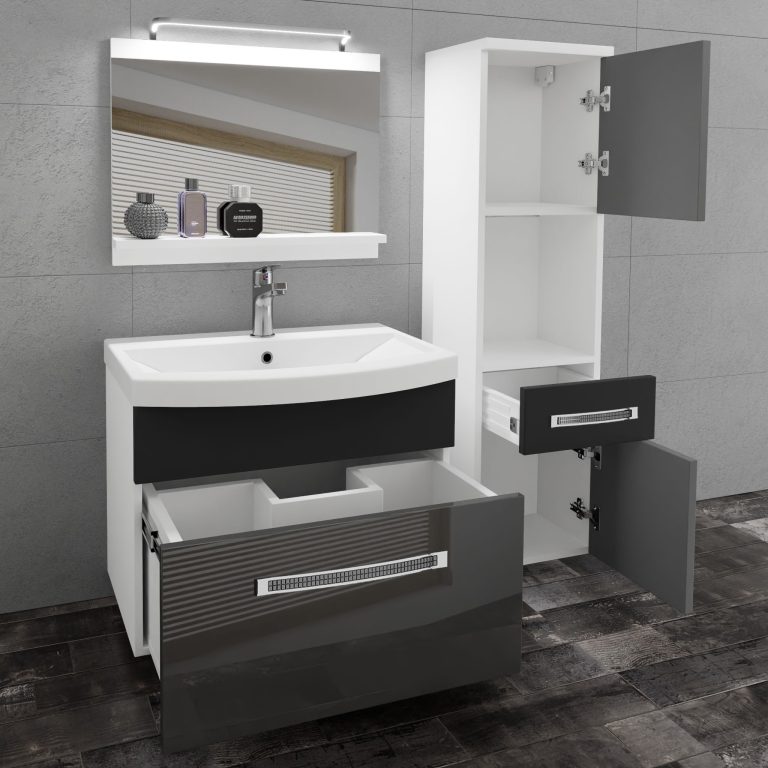 Kúpeľňový nábytok Belini Premium Full Version šedý lesk/ čierny  mat  + umývadlo + zrkadlo + LED osvetlenie Glamour 51 Výrobca GLA PM 3/0/W/SB/0/MB/PP