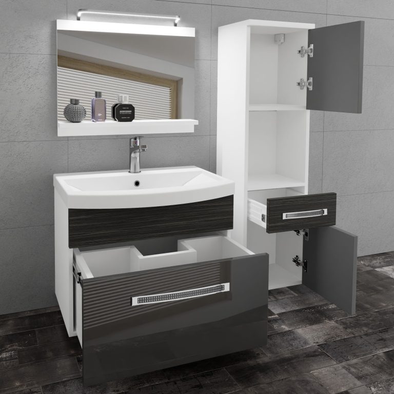 Kúpeľňový nábytok Belini Premium Full Version šedý lesk / eben kráľovský + umývadlo + zrkadlo + LED osvetlenie Glamour 52 Výrobca GLA PM 3/0/W/SHK/0/MB/PP