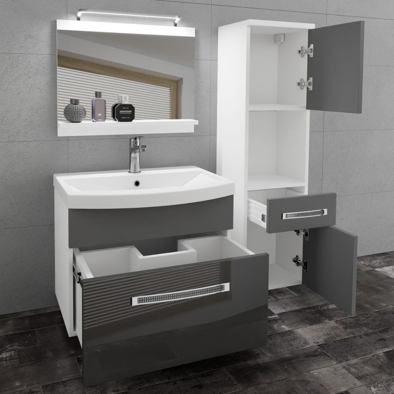 Kúpeľňový nábytok Belini Premium Full Version šedý lesk / šedý mat + umývadlo + zrkadlo + LED osvetlenie Glamour 53 Výrobca GLA PM 3/0/W/SSR/0/MB/PP