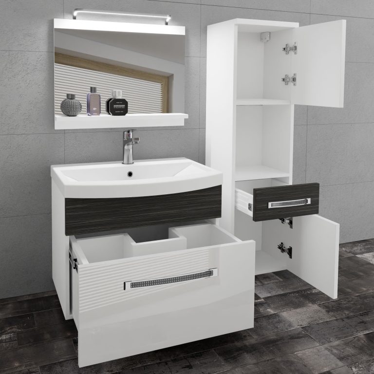 Kúpeľňový nábytok Belini Premium Full Version biely lesk / eben kráľovský  + umývadlo + zrkadlo + LED osvetlenie Glamour 54 Výrobca GLA PM 3/0/W/WHK/0/MB/PP