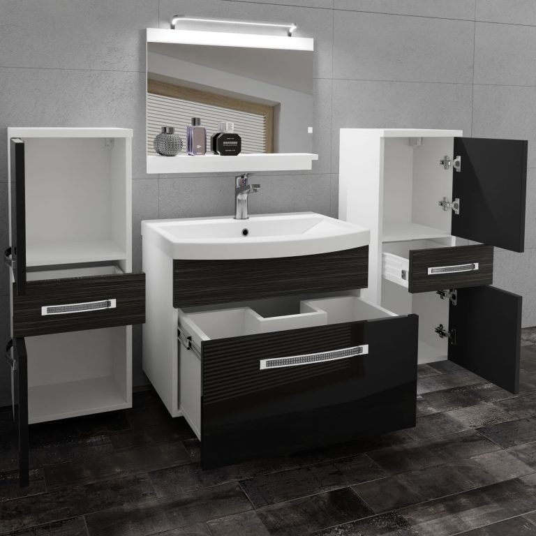 Kúpeľňový nábytok Belini Premium Full Version čierny lesk / eben kráľovský + umývadlo + zrkadlo + LED osvetlenie Glamour 75 Výrobca