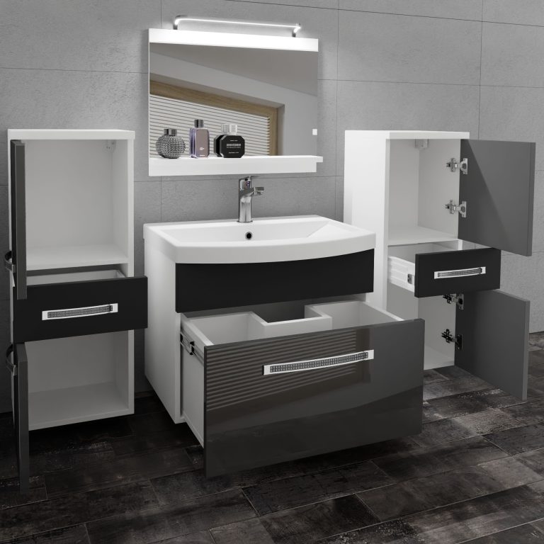 Kúpeľňový nábytok Belini Premium Full Version šedý lesk / čierny  mat  + umývadlo + zrkadlo + LED osvetlenie Glamour 70 Výrobca