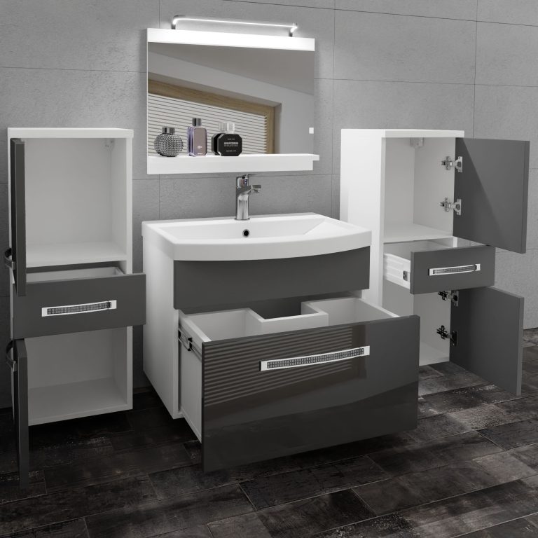 Kúpeľňový nábytok Belini Premium Full Version šedý lesk / šedý mat + umývadlo + zrkadlo + LED osvetlenie Glamour 72 Výrobca