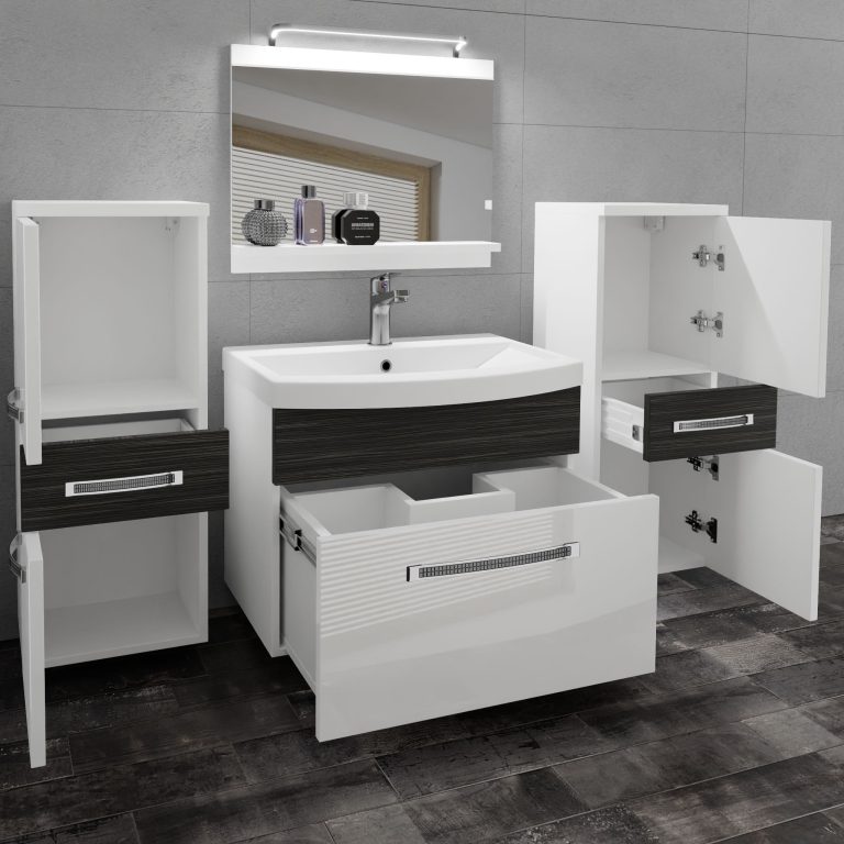 Kúpeľňový nábytok Belini Premium Full Version biely lesk / eben kráľovský + umývadlo + zrkadlo + LED osvetlenie Glamour 73 Výrobca
