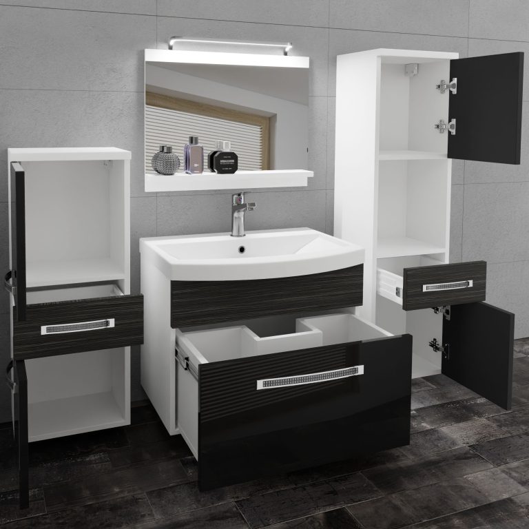 Kúpeľňový nábytok Belini Premium Full Version čierny lesk / eben kráľovský  + umývadlo + zrkadlo + LED osvetlenie Glamour 94 Výrobca