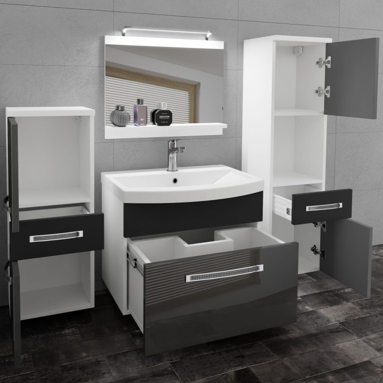 Kúpeľňový nábytok Belini Premium Full Version šedý lesk / čierny  mat  + umývadlo + zrkadlo + LED osvetlenie Glamour 89 Výrobca