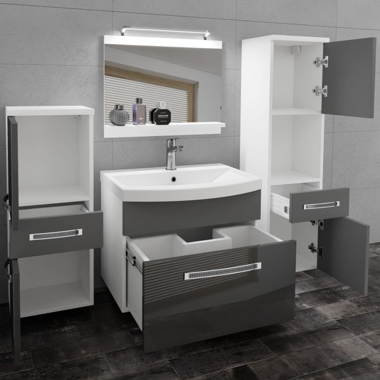 Kúpeľňový nábytok Belini Premium Full Version šedý lesk / šedý mat + umývadlo + zrkadlo + LED osvetlenie Glamour 91 Výrobca