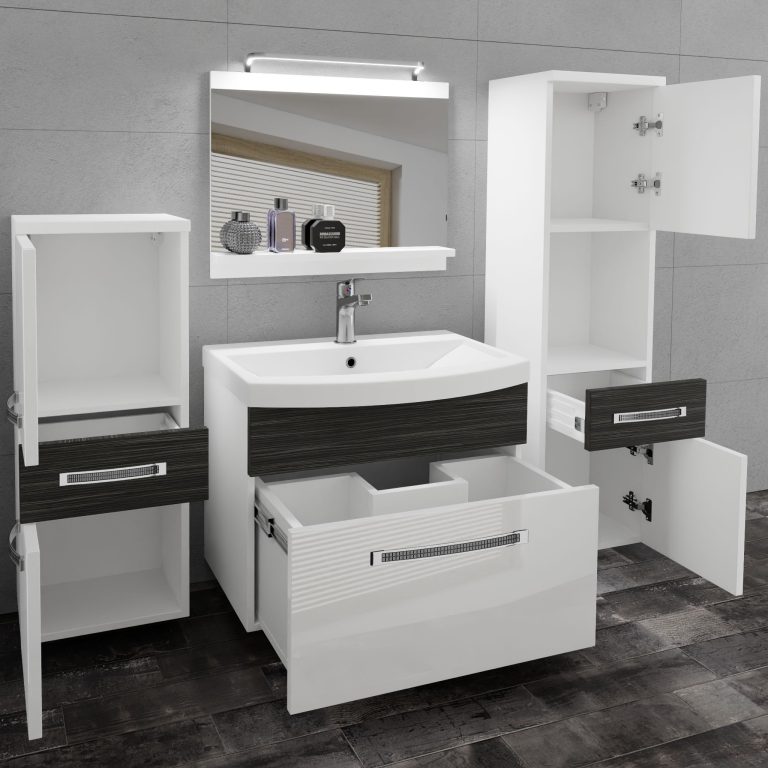 Kúpeľňový nábytok Belini Premium Full Version biely lesk / šedý mat + umývadlo + zrkadlo + LED osvetlenie Glamour 92 Výrobca