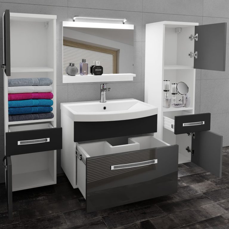 Kúpeľňový nábytok Belini Premium Full Version šedý lesk / čierny  mat + umývadlo + zrkadlo + LED osvetlenie Glamour 108 Výrobca