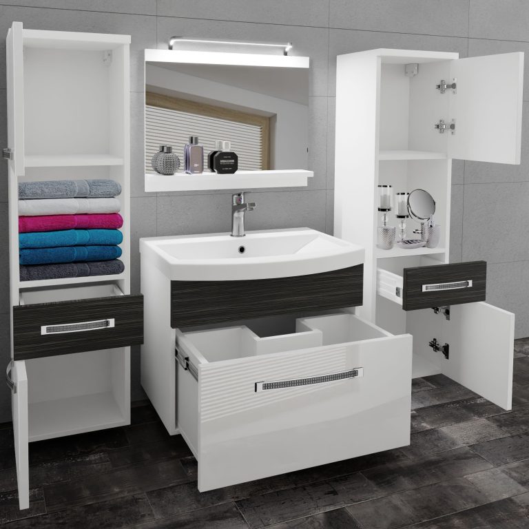 Kúpeľňový nábytok Belini Premium Full Version biely lesk / eben kráľovský + umývadlo + zrkadlo + LED osvetlenie Glamour 111 Výrobca