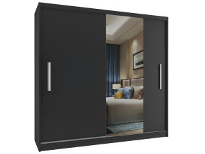 Šatníková skriňa 200 cm Belini čierny mat s posuvnými dverami a zrkadlom Výrobca MSE SZP1/2/B/1B1L/AL