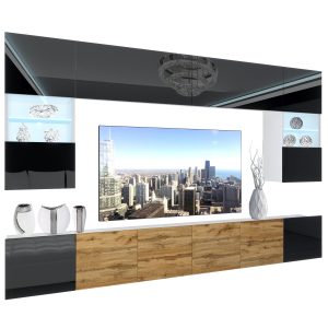 Obývacia stena Belini Premium Full Version čierny lesk  / dub wotan + LED osvetlenie Nexum 16 Výrobca
