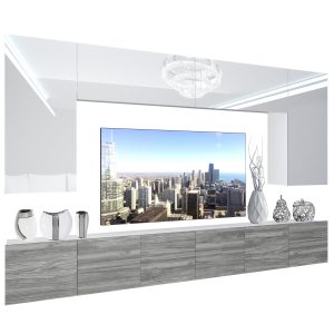 Obývacia stena Belini Premium Full Version  biely lesk / šedý antracit Glamour Wood + LED osvetlenie Nexum 20 Výrobca