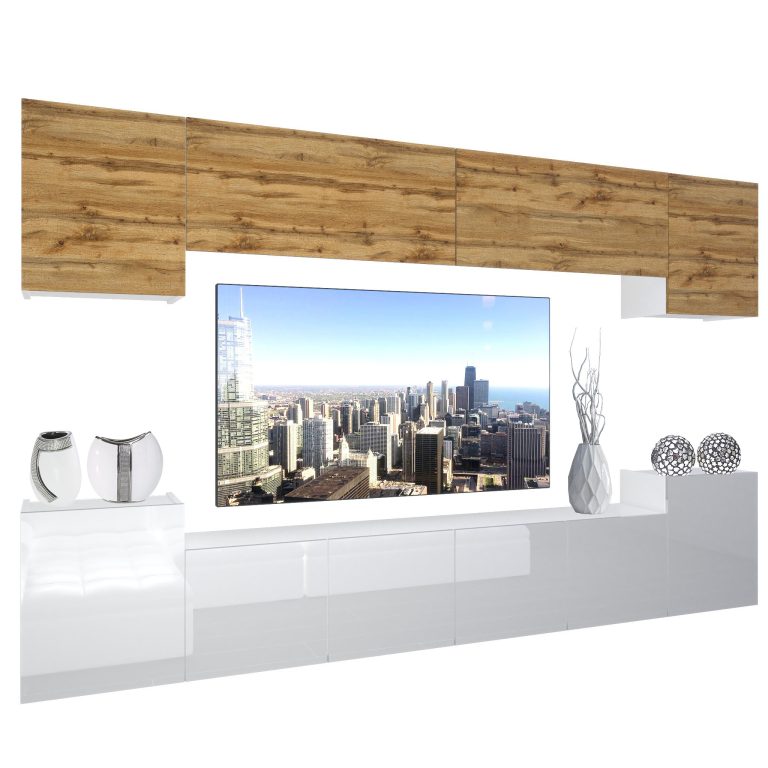 Obývacia stena Belini Premium Full Version dub wotan / biely lesk + LED osvetlenie Nexum 60 Výrobca
