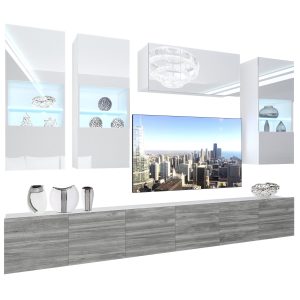Obývacia stena Belini Premium Full Version šedý antracit Glamour Wood / biely lesk + LED osvetlenie Nexum 76 Výrobca