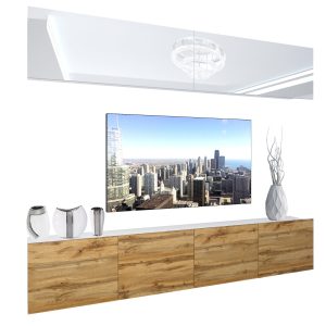 Obývacia stena Belini Premium Full Version biely lesk / dub wotan  + LED osvetlenie Nexum 90 Výrobca
