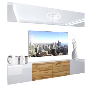 Obývacia stena Belini Premium Full Version biely lesk / dub wotan  + LED osvetlenie Nexum 91 Výrobca

