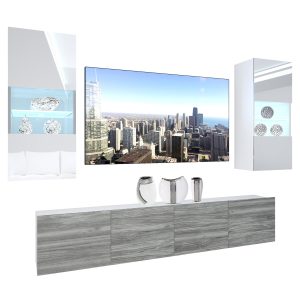 Obývacia stena Belini Premium Full Version biely lesk / šedý antracit Glamour Wood + LED osvetlenie Nexum 101 Výrobca