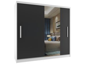Šatníková skriňa 200 cm Belini biely mat / čierny mat s posuvnými dverami a zrkadlom Výrobca MSE SZP1/2/W/1B1L/AL