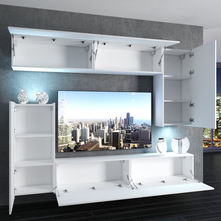 Obývacia stena Belini Premium Full Version biely lesk / šedý antracit Glamour Wood + LED osvetlenie Nexum 119 Výrobca