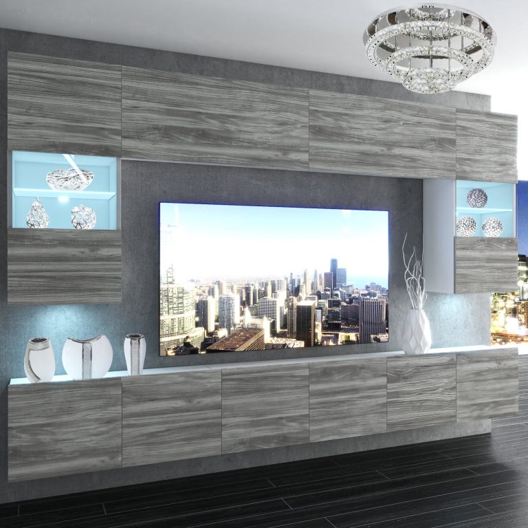 Obývacia stena Belini Premium Full Version šedý antracit Glamour Wood + LED osvetlenie Nexum  11 Výrobca