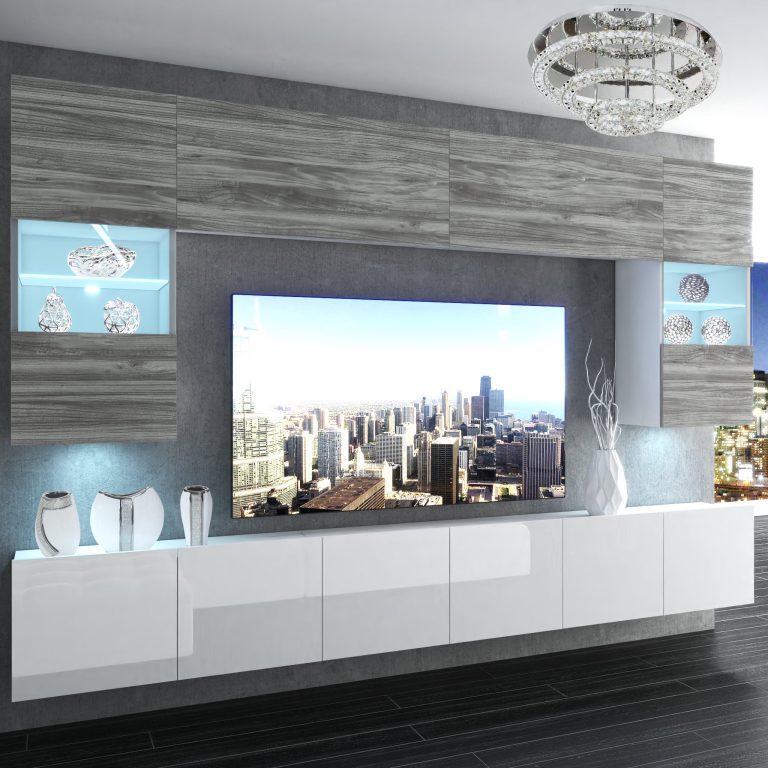 Obývacia stena Belini Premium Full Version  šedý antracit Glamour Wood / biely lesk+ LED osvetlenie Nexum 3 Výrobca