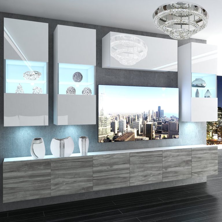 Obývacia stena Belini Premium Full Version šedý antracit Glamour Wood / biely lesk + LED osvetlenie Nexum 76 Výrobca