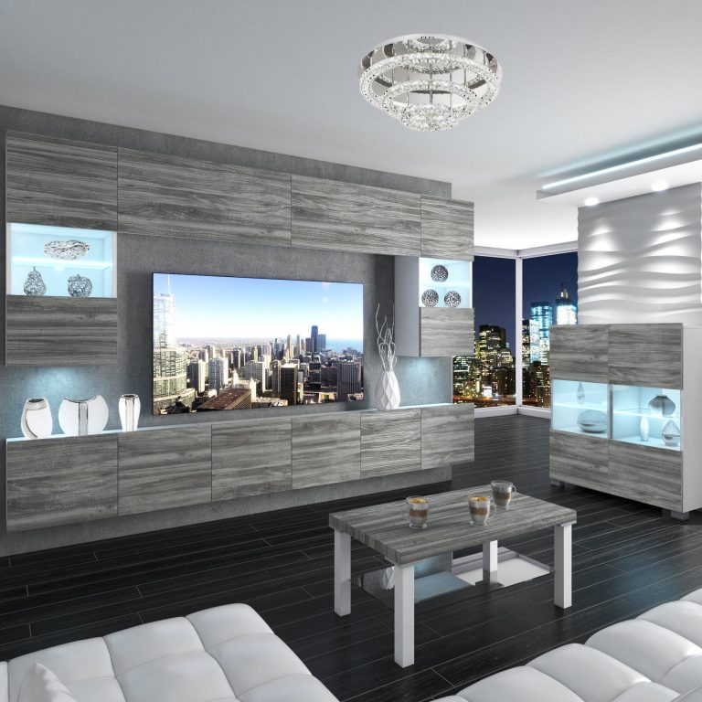 Obývacia stena Belini Premium Full Version šedý antracit Glamour Wood + LED osvetlenie Nexum  11 Výrobca
