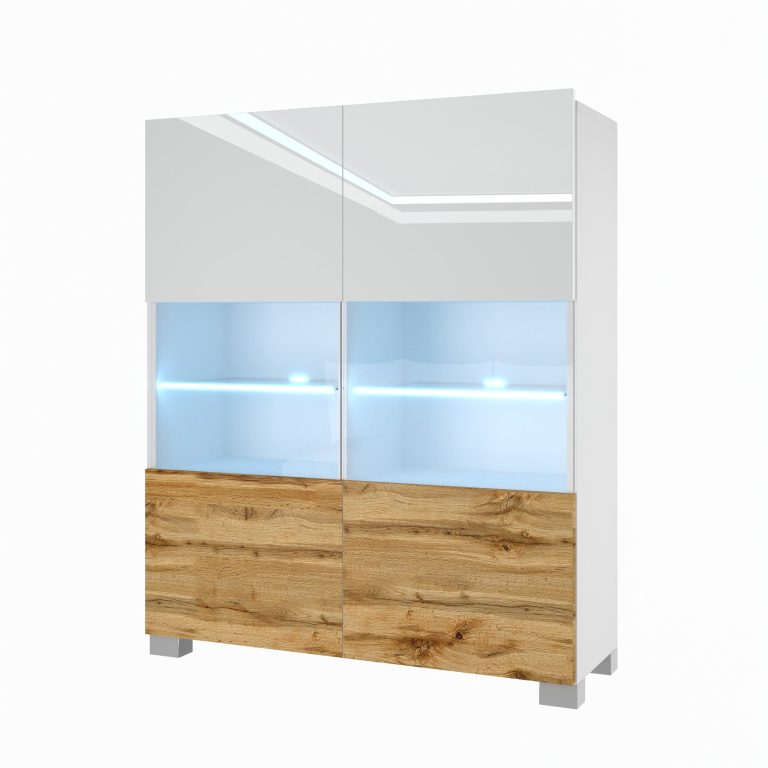 Komoda Belini Premium Full Version biely lesk / dub wotan + LED osvetlenie Nexum 5 Výrobca