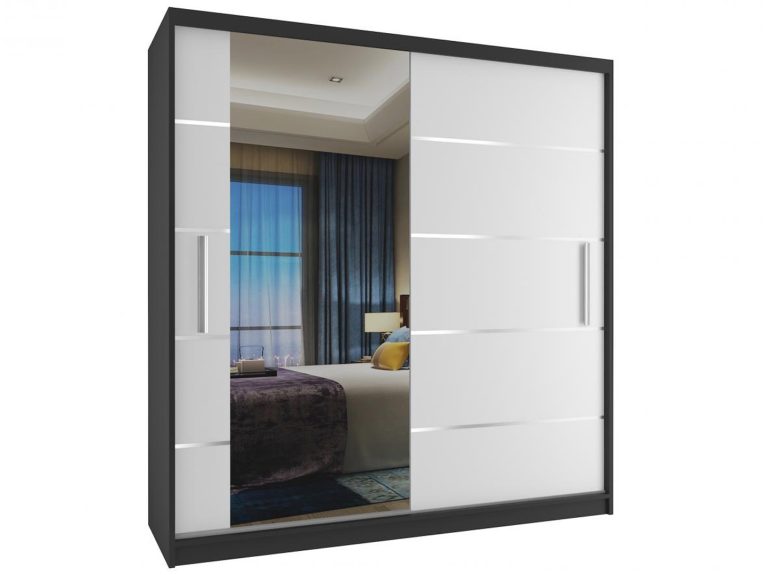 Šatníková skriňa 158 cm Belini čierny mat / biely mat s posuvnými dverami a zrkadlom Výrobca MBP SZP3/1/B/W/0/AL